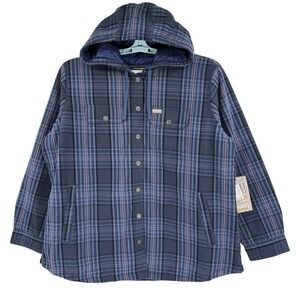Ariat Rebar Women Flannel Shirt Jacket XXL Navy Blue Plaid Hooded Full Lined NWT